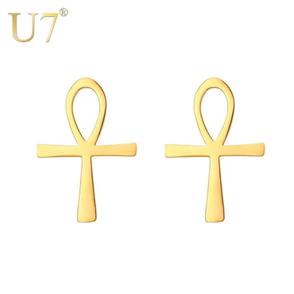 U7 Gold Color Ankh Egyptian Cross Key of the Nile Earrings For Women Fashion Jewelry Wholesale E1004
