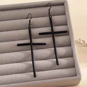 Vintage Big Cross Long Earrings For Women Simple Cross Drop Earrings Jewelry Girl Party Wedding Gift Gold Sliver Black Color