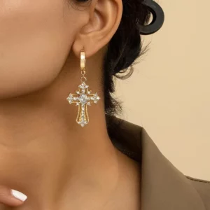 European And American Cross Gold-plated Zirconium Stud Earrings Feminine Versatile Fashionable And Light Luxury Earrings