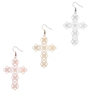 Classic Retro Light Luxury Fashion Women's Gift Metal Jewelry Carved Copper Plate Heart Rose Gold Shiny Charming Cross Earrings