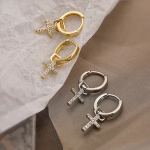 Unique Design Cross Drop Earrings For Women Girls,Exquisite Gold Silver Colour Cubic Zirconia Earrings Party Daily Jewelry