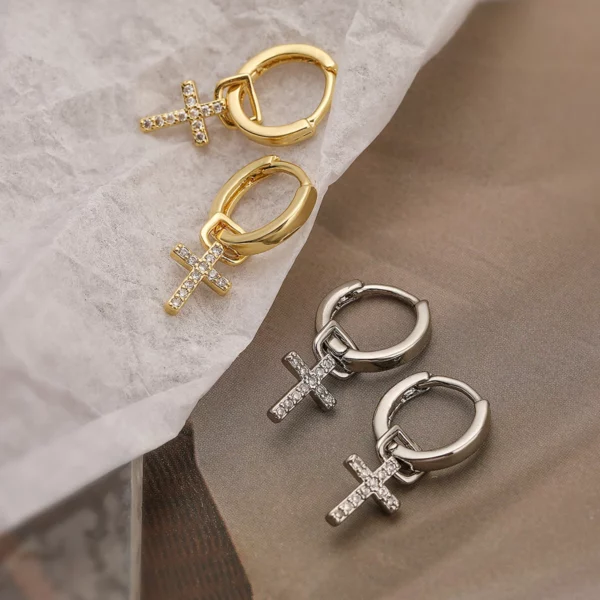 Unique Design Cross Drop Earrings For Women Girls,Exquisite Gold Silver Colour Cubic Zirconia Earrings Party Daily Jewelry
