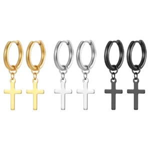 Women Men's Stainless Steel Drop Earrings Gold Silver Color Cross Gothic Punk Rock Style Pendientes Mujer Moda
