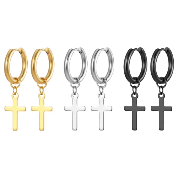 Women Men's Stainless Steel Drop Earrings Gold Silver Color Cross Gothic Punk Rock Style Pendientes Mujer Moda
