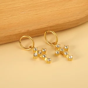 Trendy Cross Drop Hoop Earrings Stainless Steel Gold Silver Plated Round Piercing Aretes De Mujer Jewelry Gifts