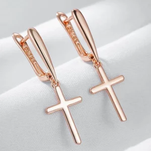 Wbmqda Simple Cross Drop Earrings For Women 585 Rose Gold Color High Quality Daily Jewelry Accessories