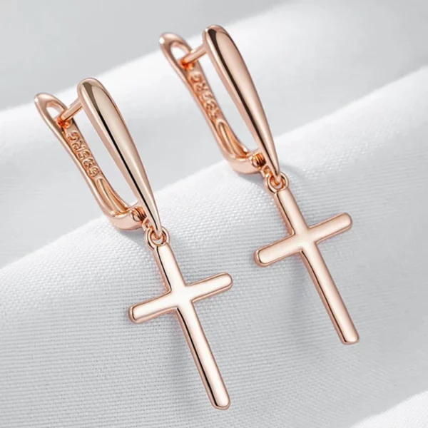 Wbmqda Simple Cross Drop Earrings For Women 585 Rose Gold Color High Quality Daily Jewelry Accessories